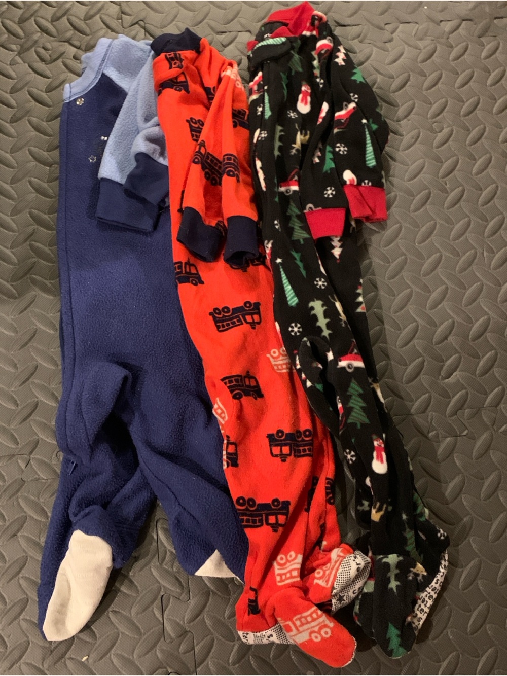 Footed Fleece Pajamas One Piece Footsie PJs Boys 12 Months Fire Truck Holiday